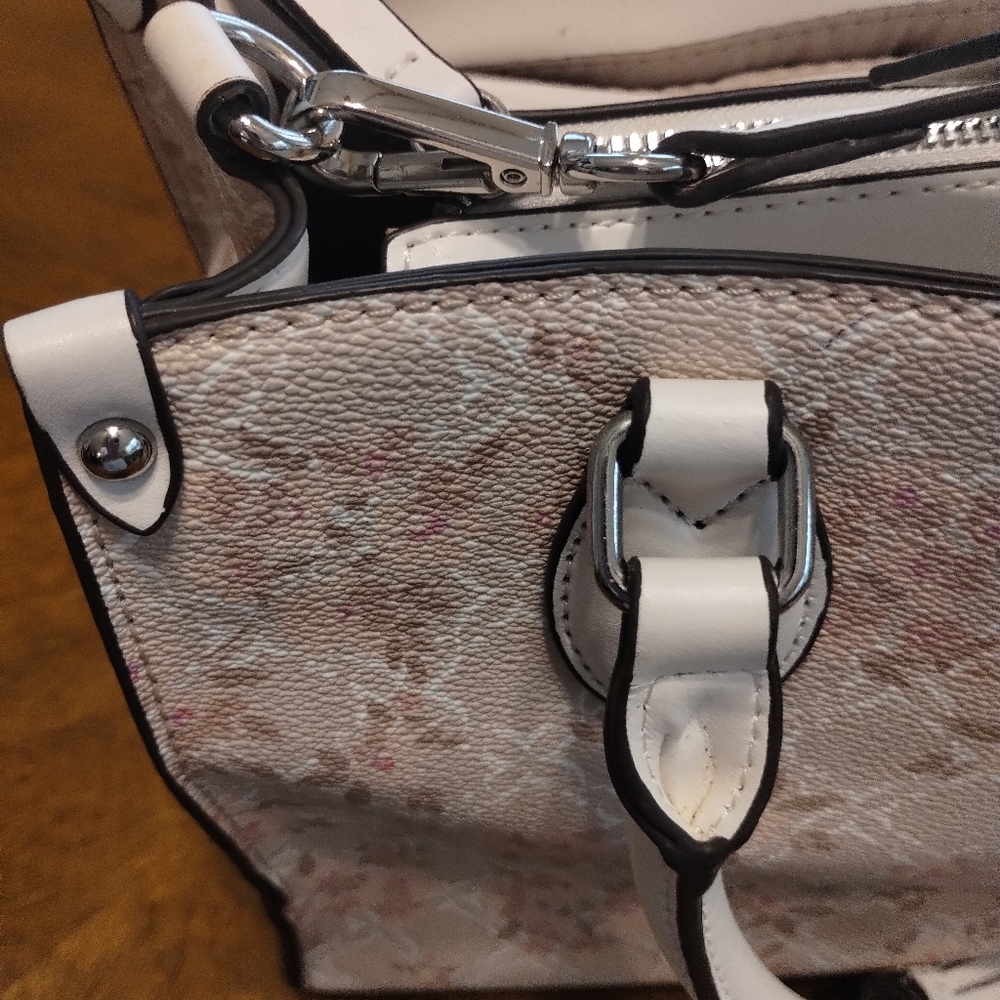 Nine West Chelsey Satchel Beige Pink Floral  Handle Adjustable Shoulder Strap - Picture 4 of 11